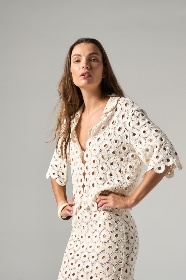 Braydon Top in Circle Macrame, Alternate, color, Cream