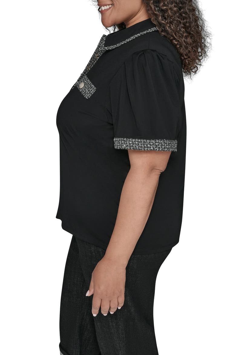 Mixed Media Metallic Tweed Top, Alternate, color, BLACK
