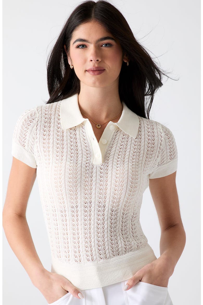 Pointelle Polo Sweater, Alternate, color, DOVE WHITE