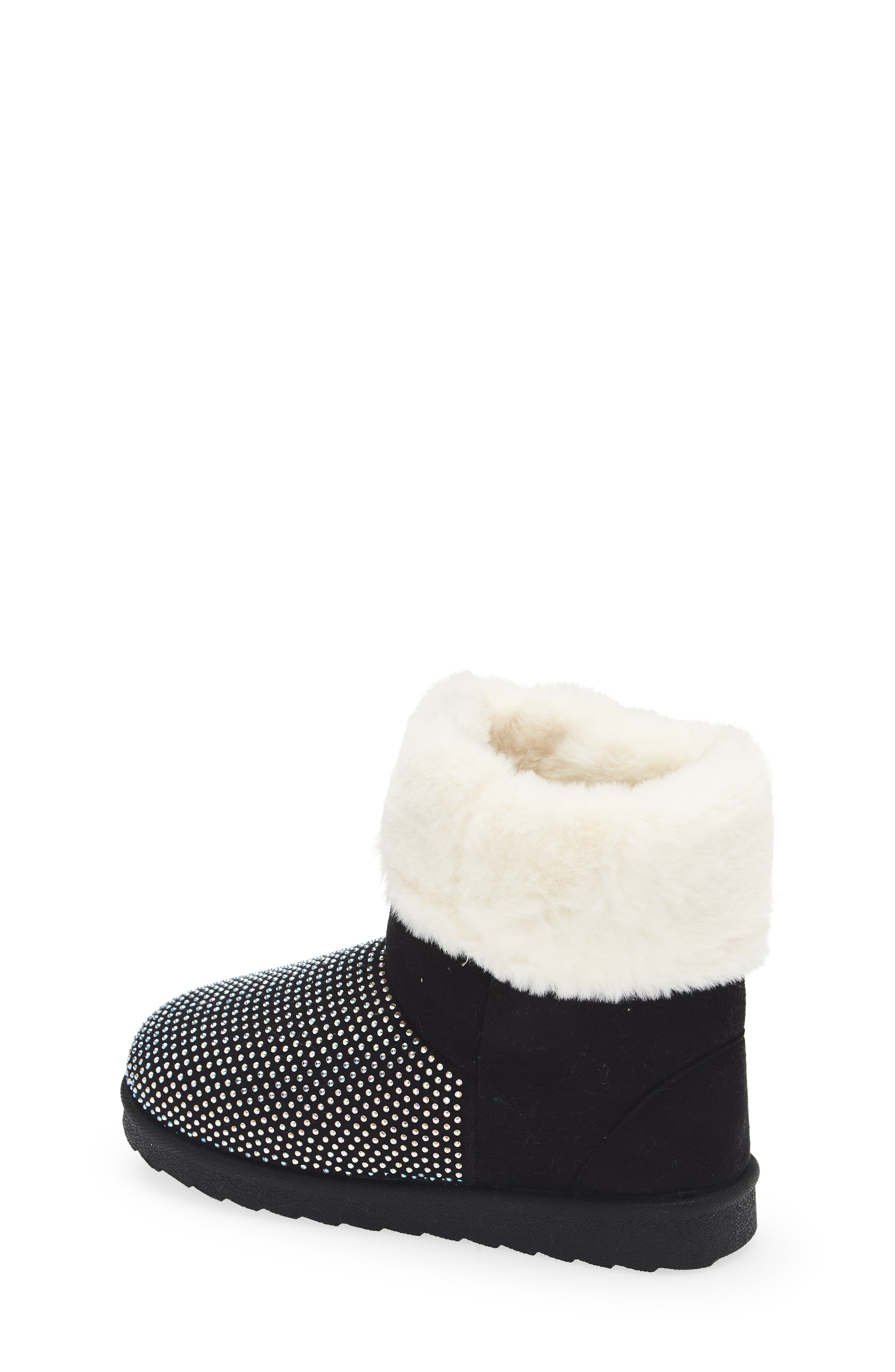 OLIVIA MILLER Kids' Crystal Embellished Faux Fur Lined Boot, Alternate, color, Black