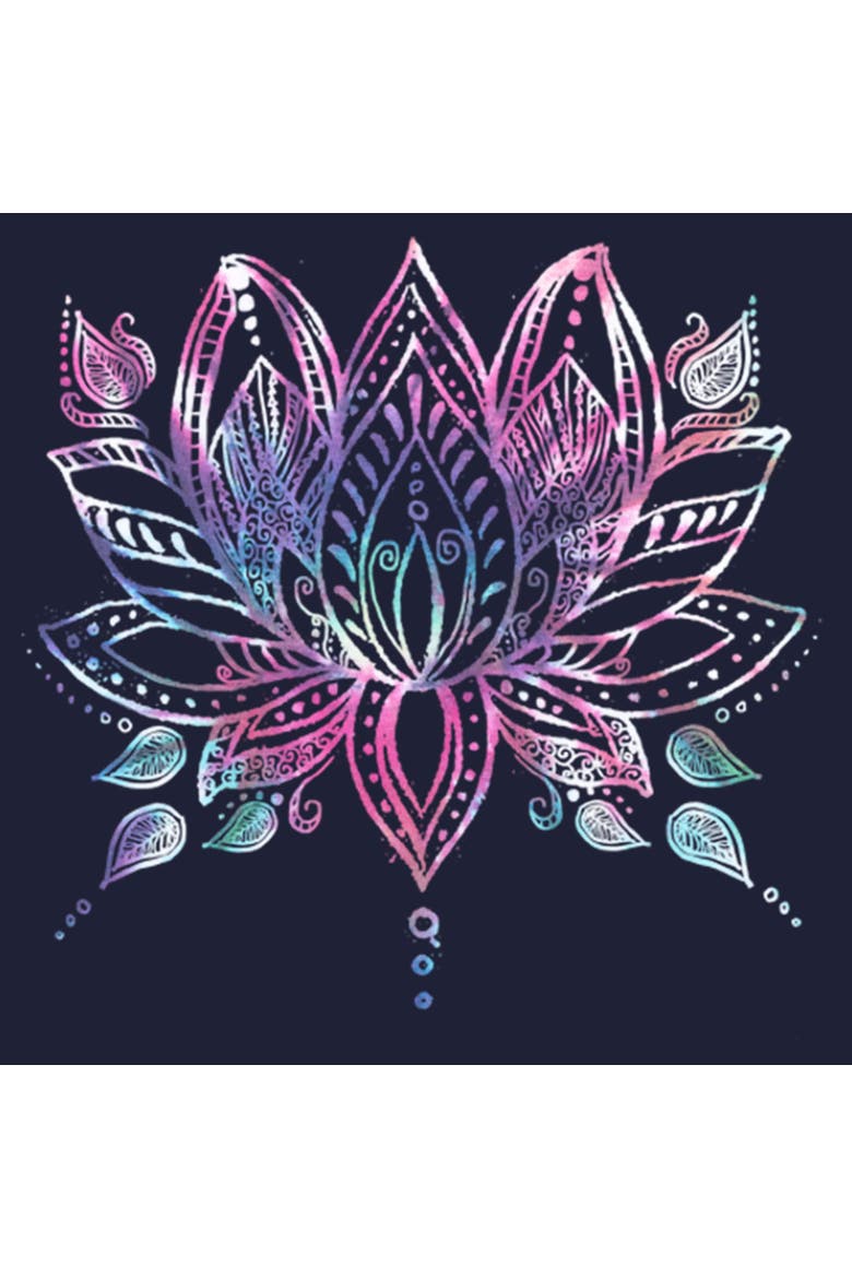 Women's Lost Gods Lotus Flower Sketch  Graphic T-Shirt, Alternate, color, Navy Blue