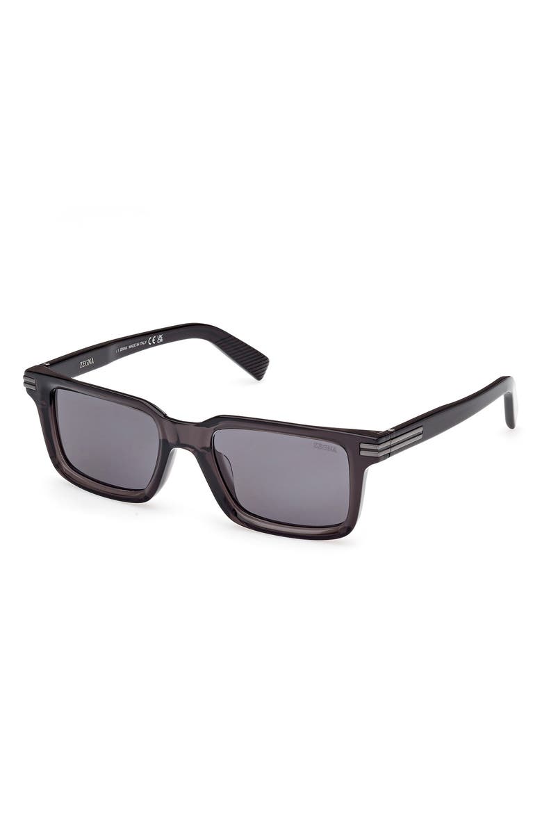 ZEGNA 53mm Rectangular Sunglasses, Alternate, color, Shiny Transparent Dark Grey