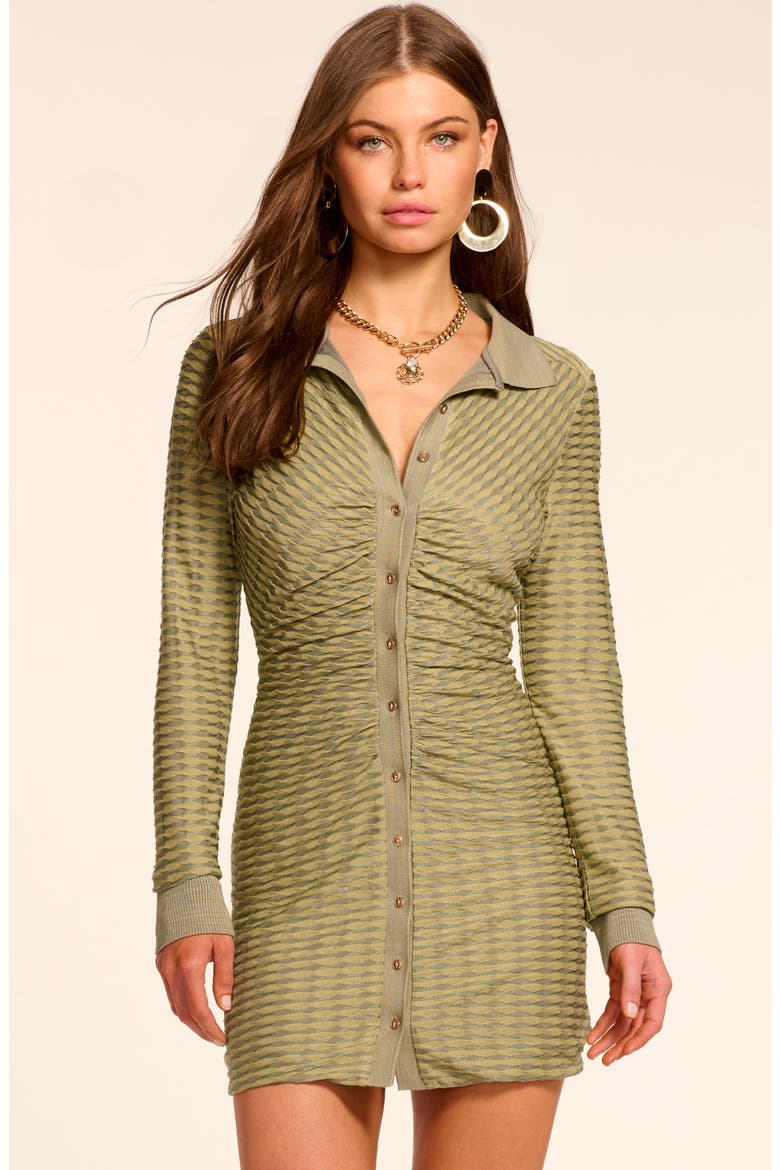 Ivette Metallic Stripe Long Sleeve Mini Shirtdress, Alternate, color, OLIVE GREEN SCALLOP