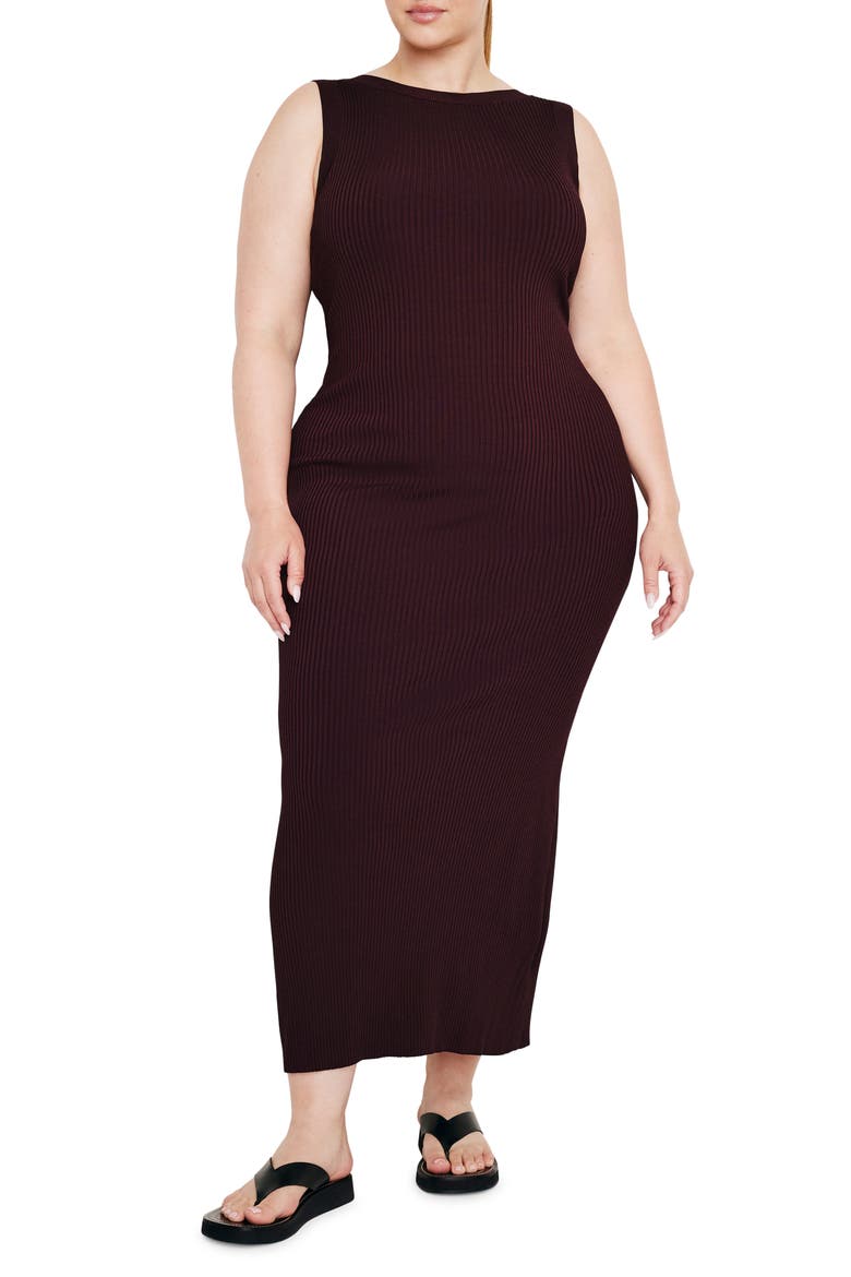 Shine Scoop Back Rib Maxi Sweater Dress, Alternate, color, MALBEC003