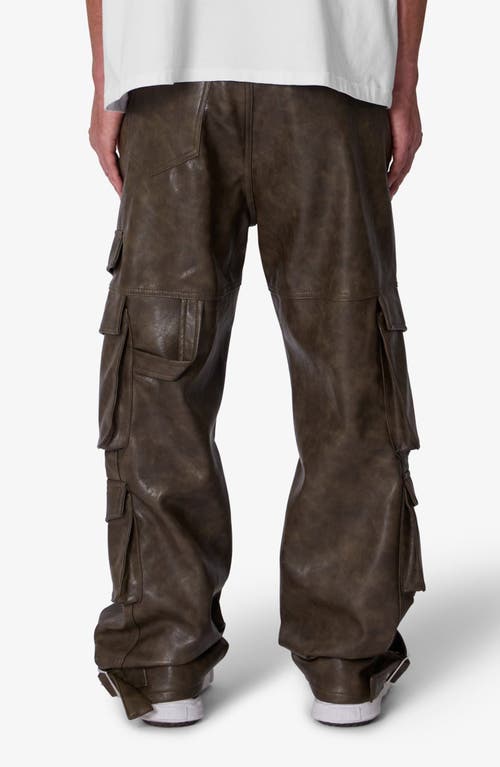 Mnml G33 Faux Leather Cargo Pants In Brown