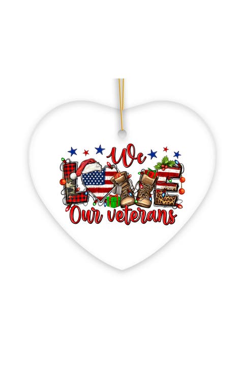 We Love Our Veterans Patriotic Heart Ornament