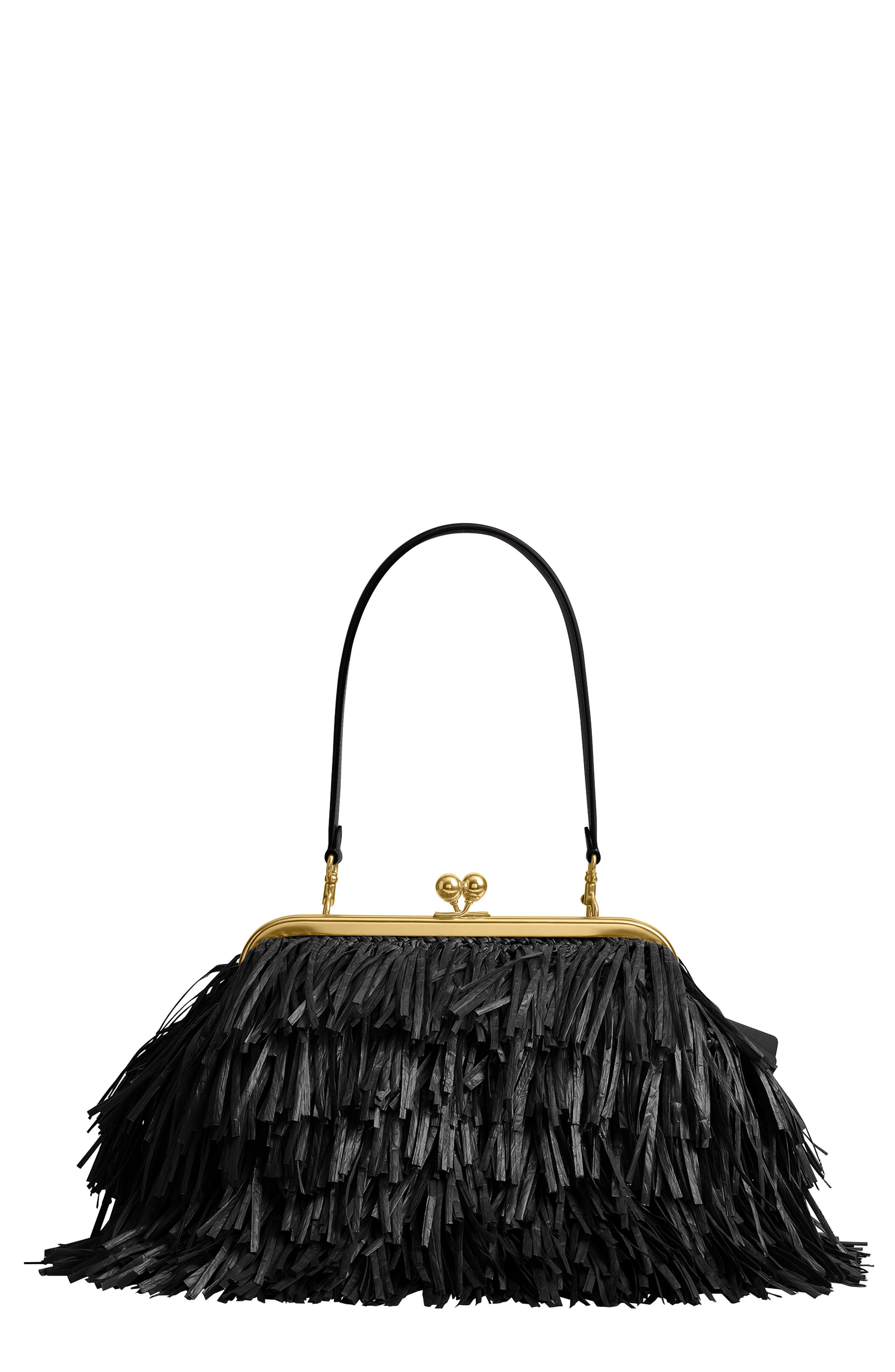 COACH Kisslock Fringe Straw Frame Bag, Main, color, B4/ Black