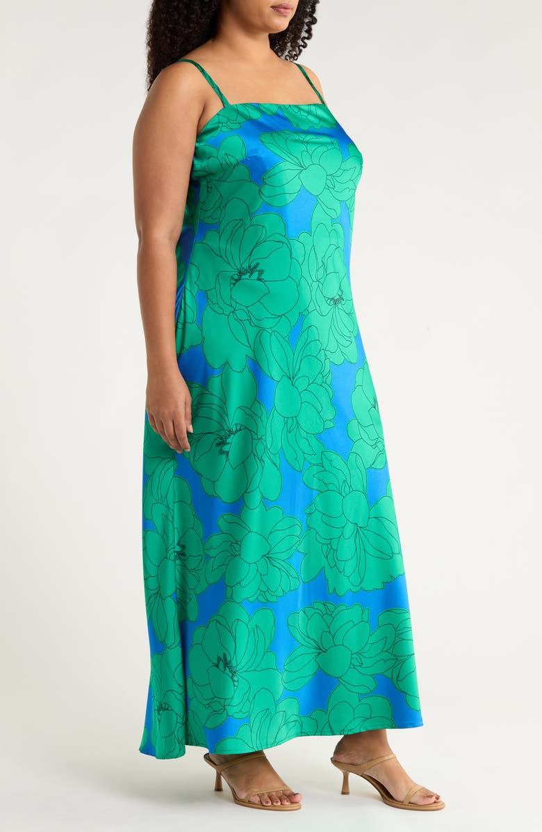 SUGARLIPS Morgany Floral Stretch Satin Maxi Dress, Alternate, color, Blue-Green