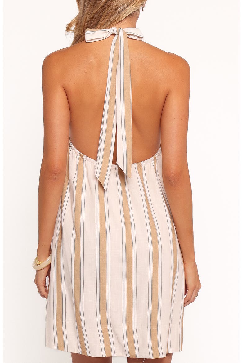 Callista Stripe Cotton Halter Minidress, Alternate, color, BEIGE STRIPE
