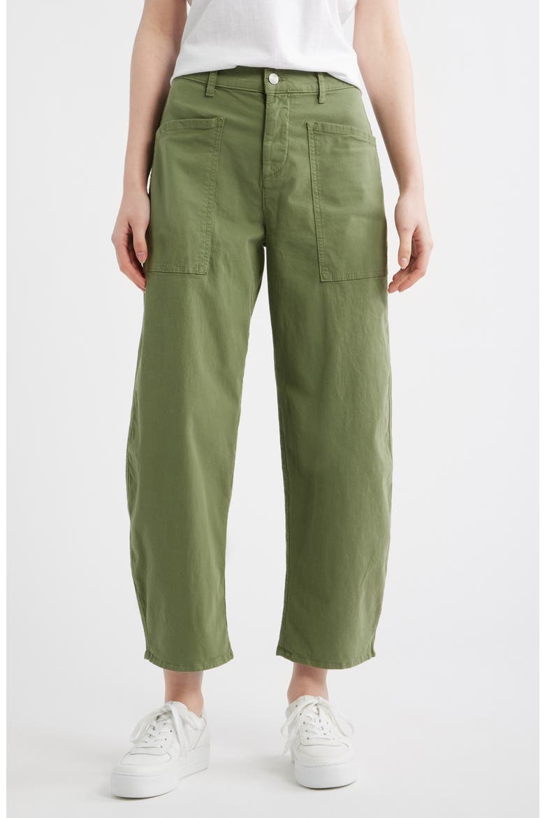 Bray Barrel Leg Cotton Twill Pants, Main, color, OLIVE