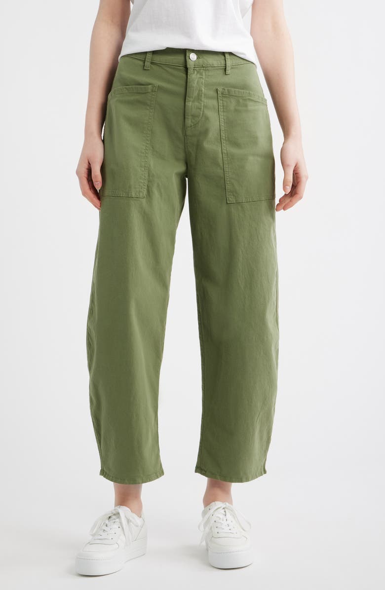 Frank & Eileen Bray Barrel Leg Cotton Twill Pants, Main, color, Olive
