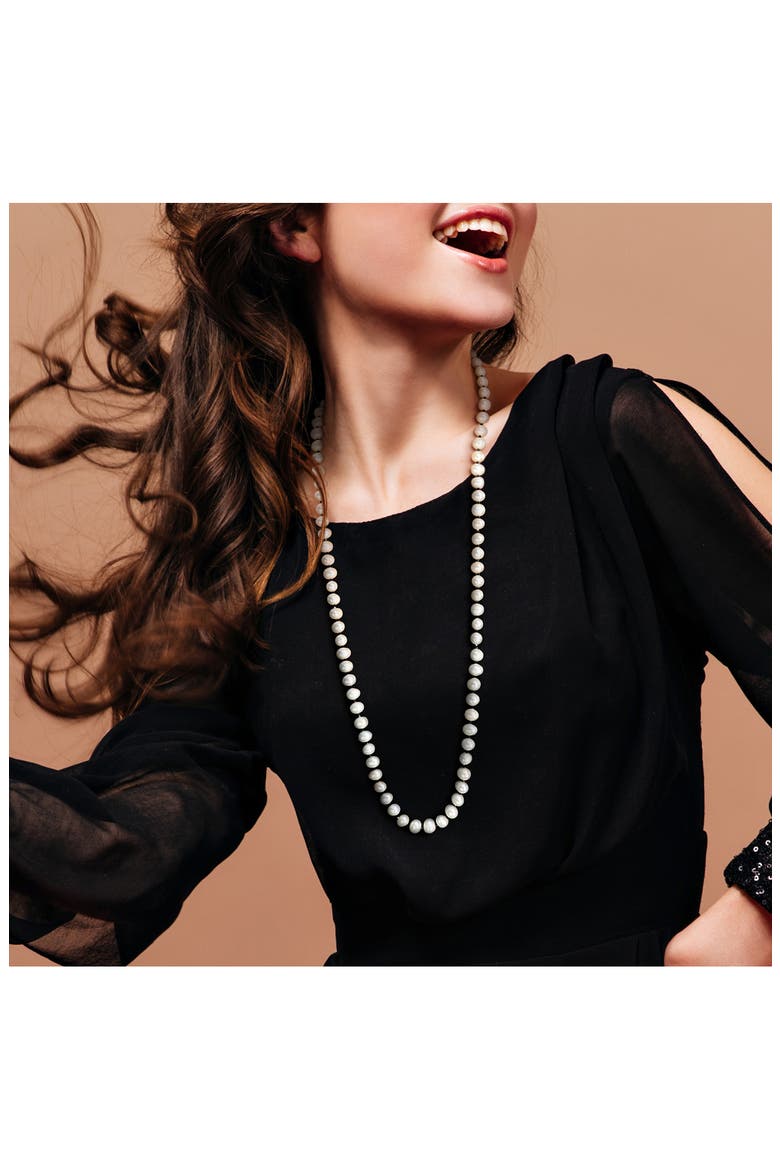 Cultured White Pearl & Black Spinel Long Necklace, Alternate, color, WHITE