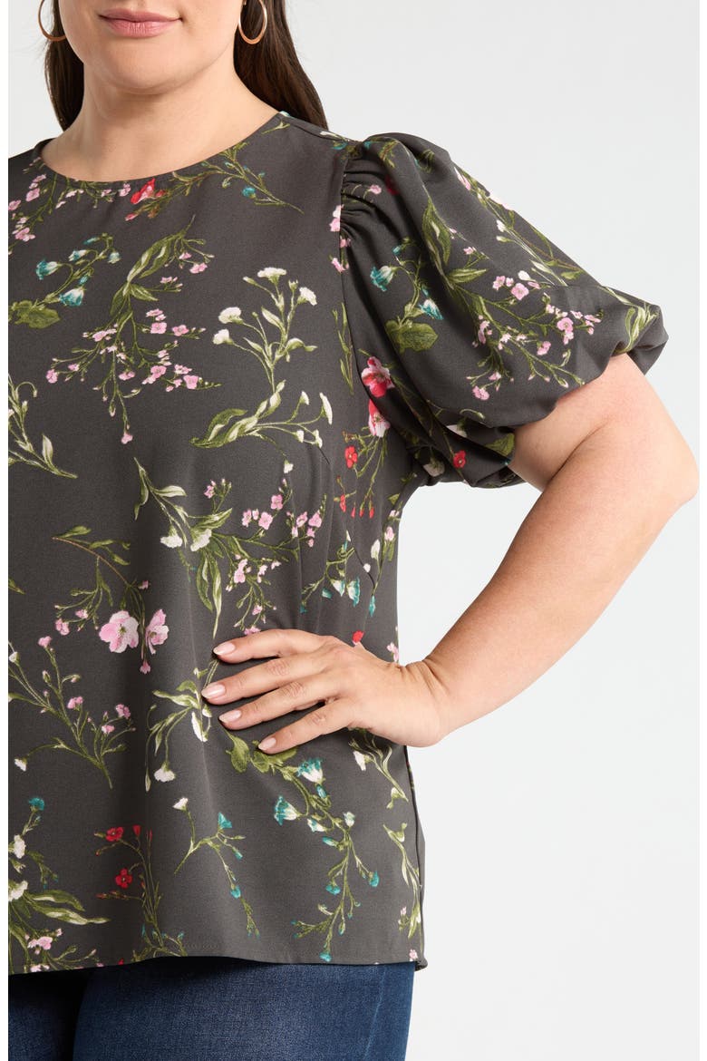 Floral Print Puff Sleeve Top, Alternate, color, GREEN-MULTI
