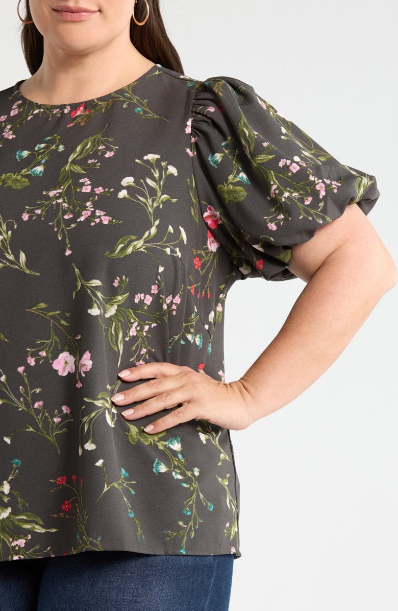 SUGARLIPS Floral Print Puff Sleeve Top, Alternate, color, Green-Multi