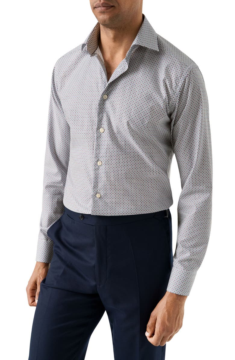 Eton Slim Fit Micro Floral Print Shirt, Main, color, Medium Purple