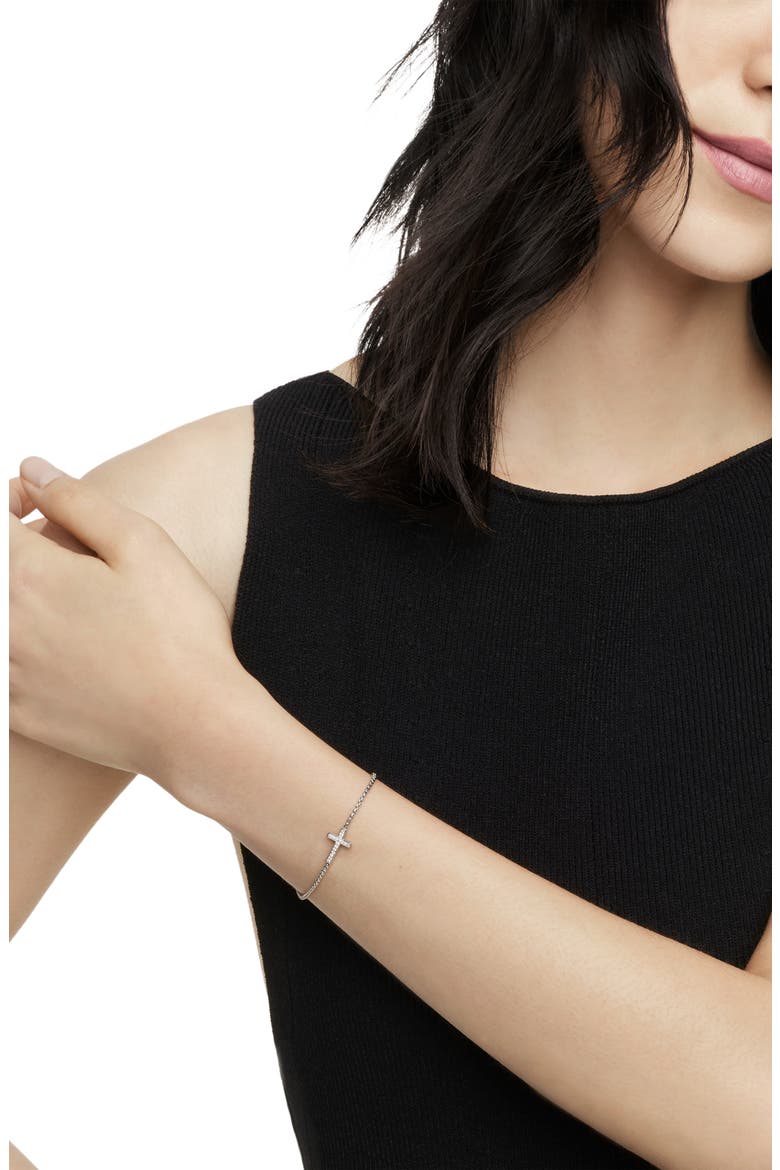Petite Pavé Sideway Cross Slider Bracelet, Alternate, color, SILVER PAVE
