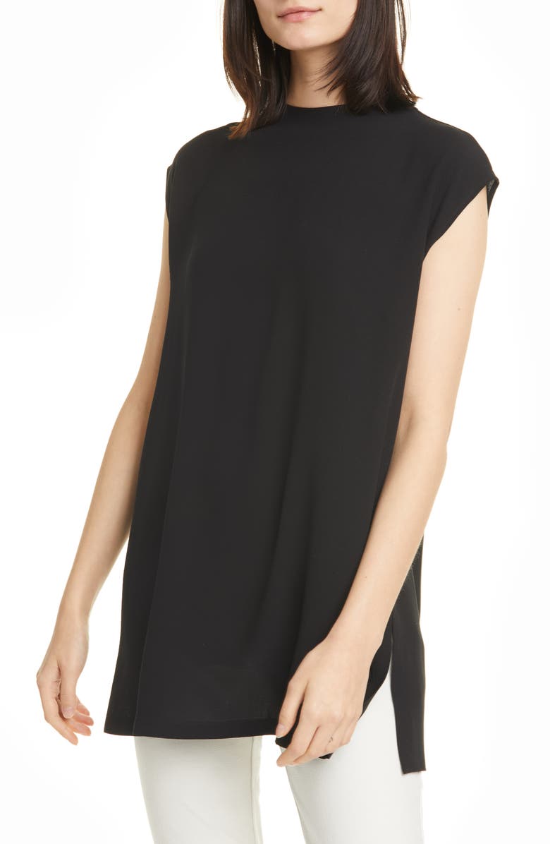 Eileen Fisher Funnel Neck Silk Box Top Tunic, Main, color, 