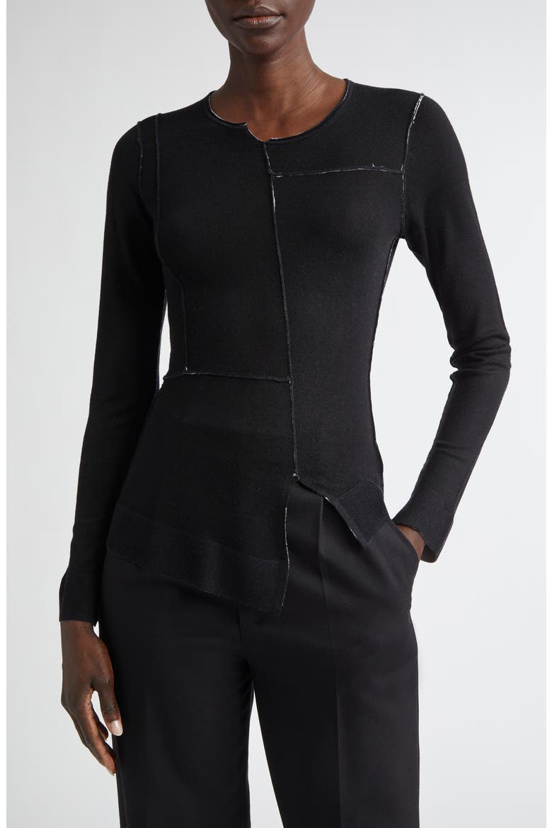 Panelled Merino Wool Cardigan, Main, color, CALICO/ BLACK
