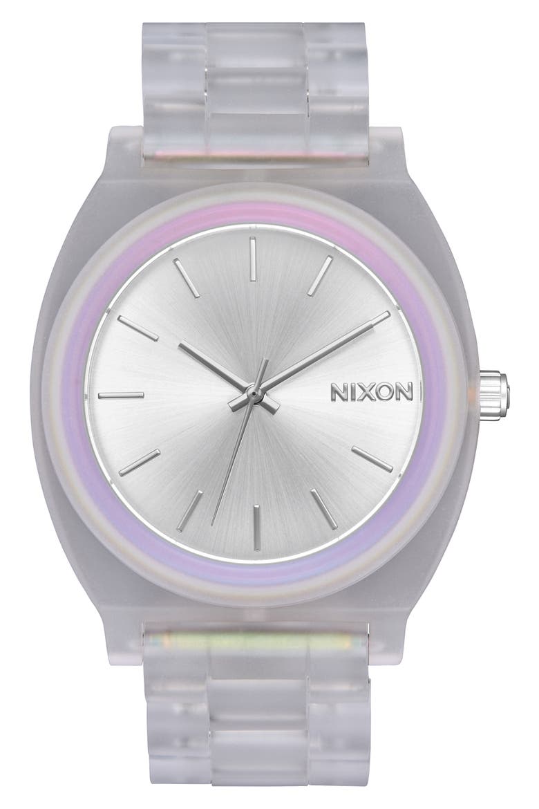 Time Teller Acetate Bracelet Watch, 40mm, Main, color, CLEAR/ RAINBOW/ SILVER