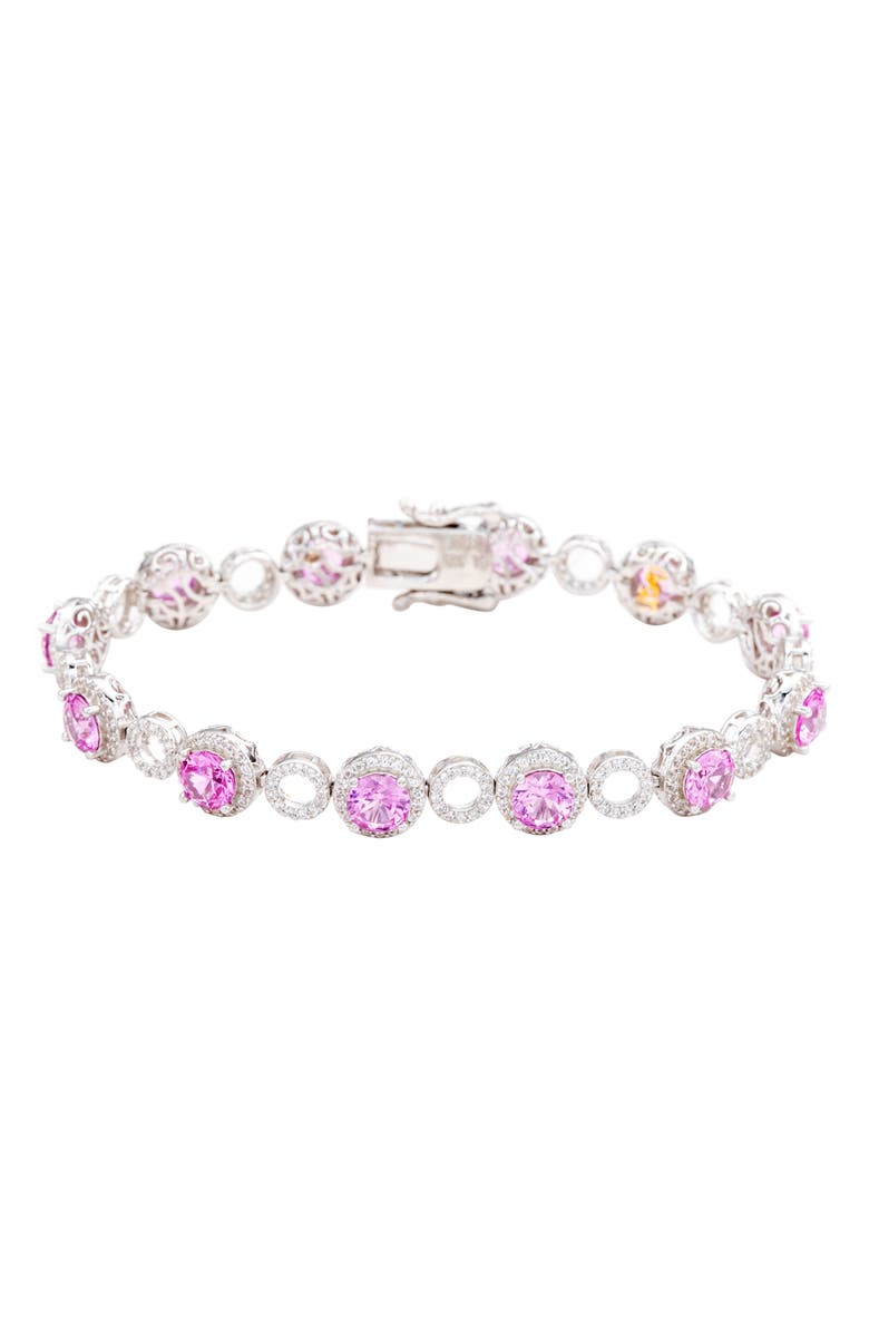 SUZY LEVIAN Sterling Silver Sapphire & Lab Grown White Sapphire Diamond Accent Circle Bracelet, Main, color, Silver/Pink
