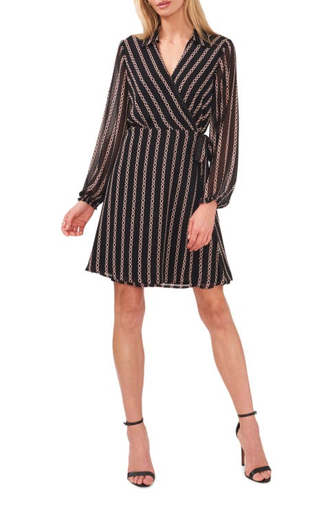 Chain Print Faux Wrap Shirtdress