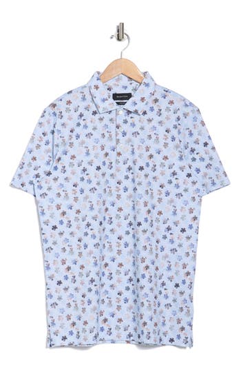 Bugatchi Floral Print Ooohcotton® Knit Polo In Blue