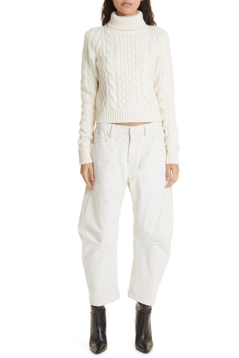 Andrina Wool & Cashmere Cable Turtleneck Sweater, Alternate, color, IVORY