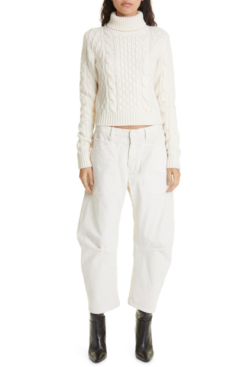Nili Lotan Andrina Wool & Cashmere Cable Turtleneck Sweater, Alternate, color, Ivory