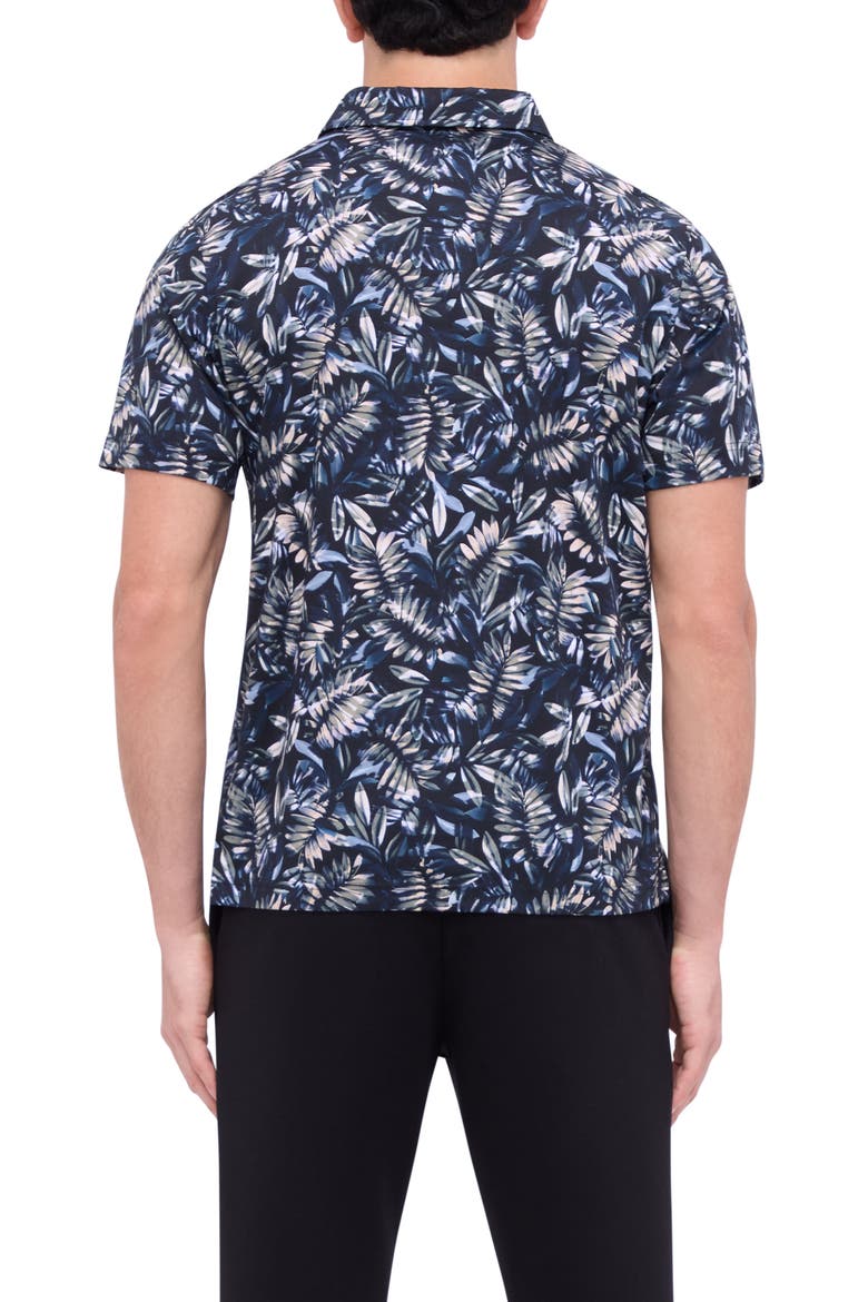 Hendrix Digital Leaf Print Pima Cotton Polo, Alternate, color, BLACK