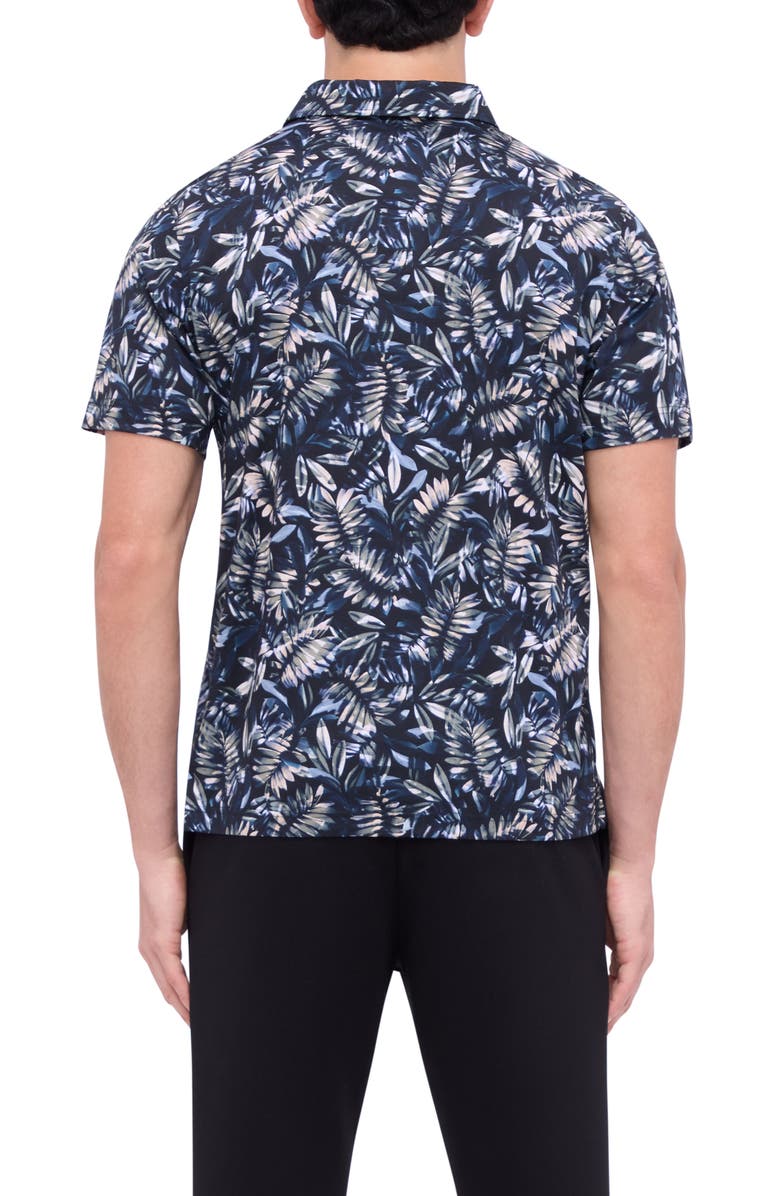 Bugatchi Hendrix Digital Leaf Print Pima Cotton Polo, Alternate, color, Black