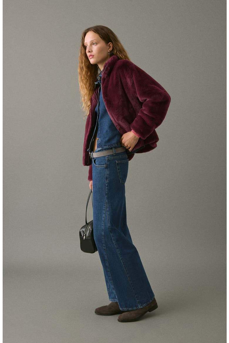 Faux Fur Coat, Alternate, color, BURGUNDY