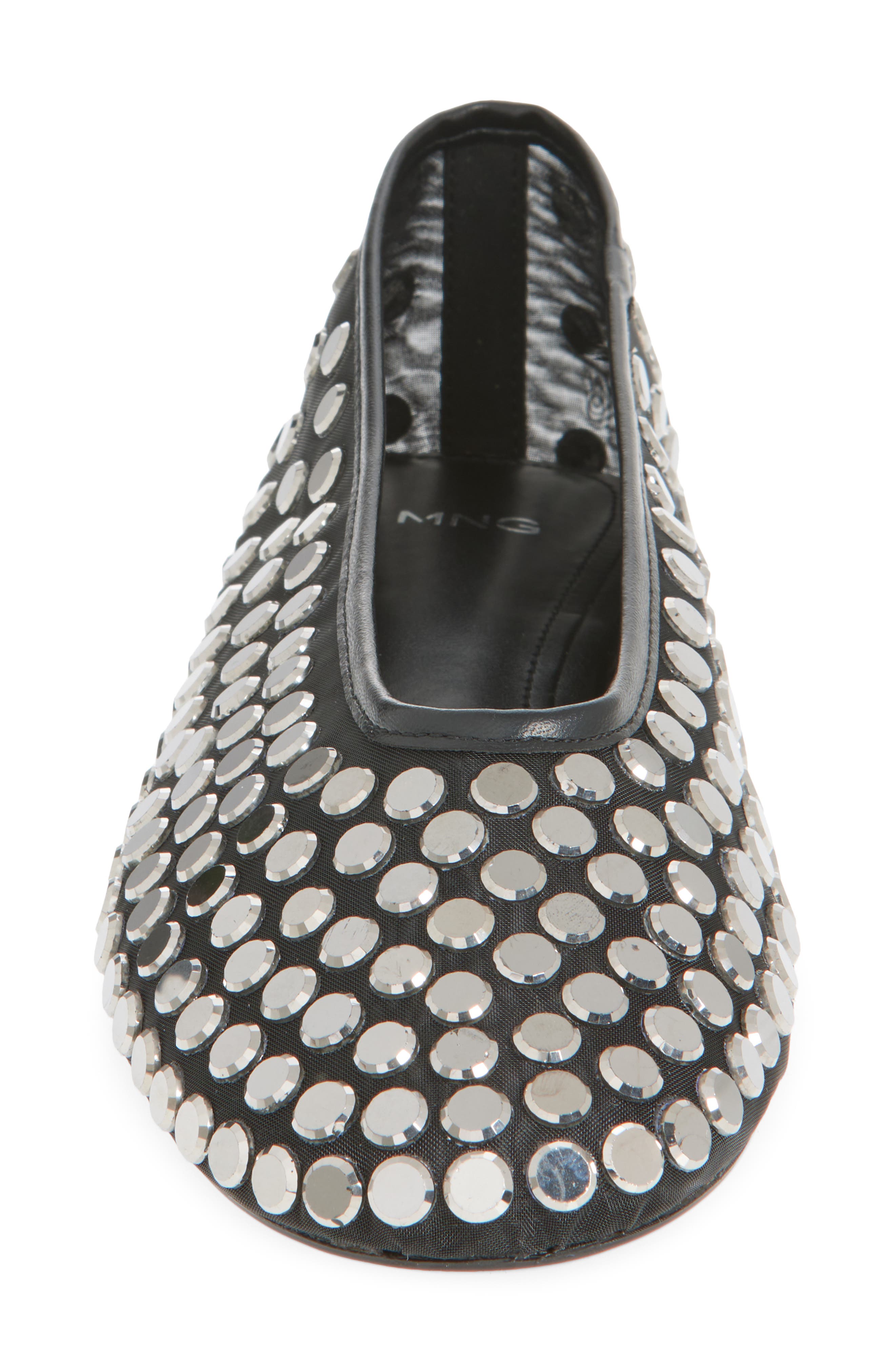 MANGO Savoir Studded Mesh Flat, Alternate, color, Black