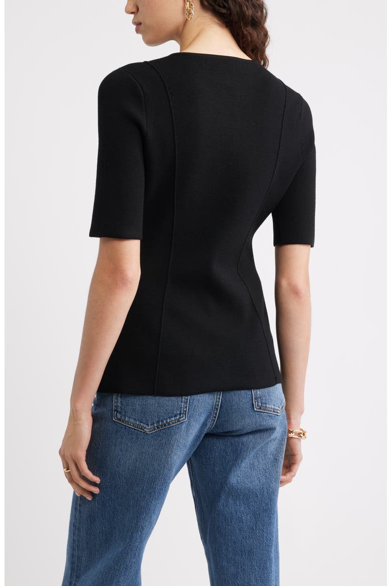 Crewneck Elbow Sleeve Cardigan, Alternate, color, BLACK