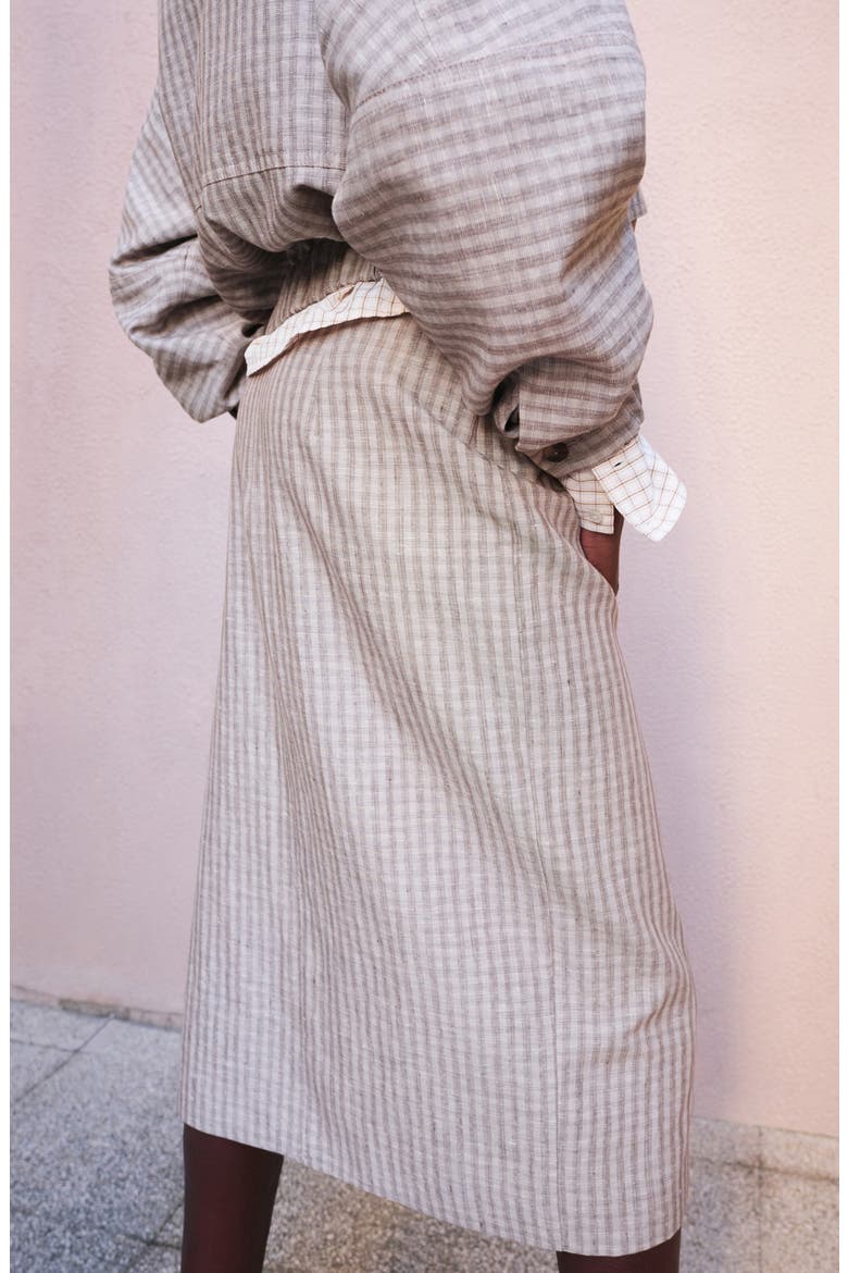 Check Faux Wrap Midi Skirt, Alternate, color, LIGHT/ PASTEL GREY