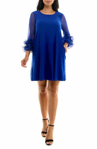 Nina Leonard Ruffle Mesh Sleeve Dress