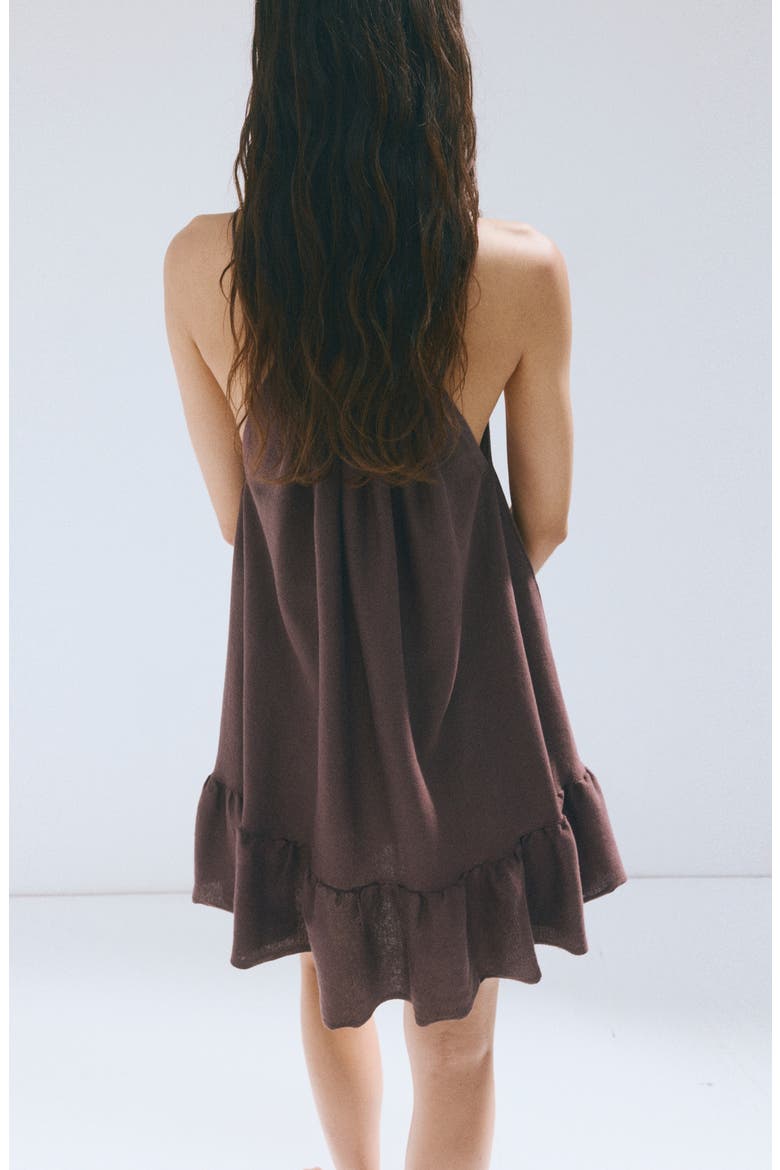 Gathered Halter Neck Mini Dress, Alternate, color, WINE