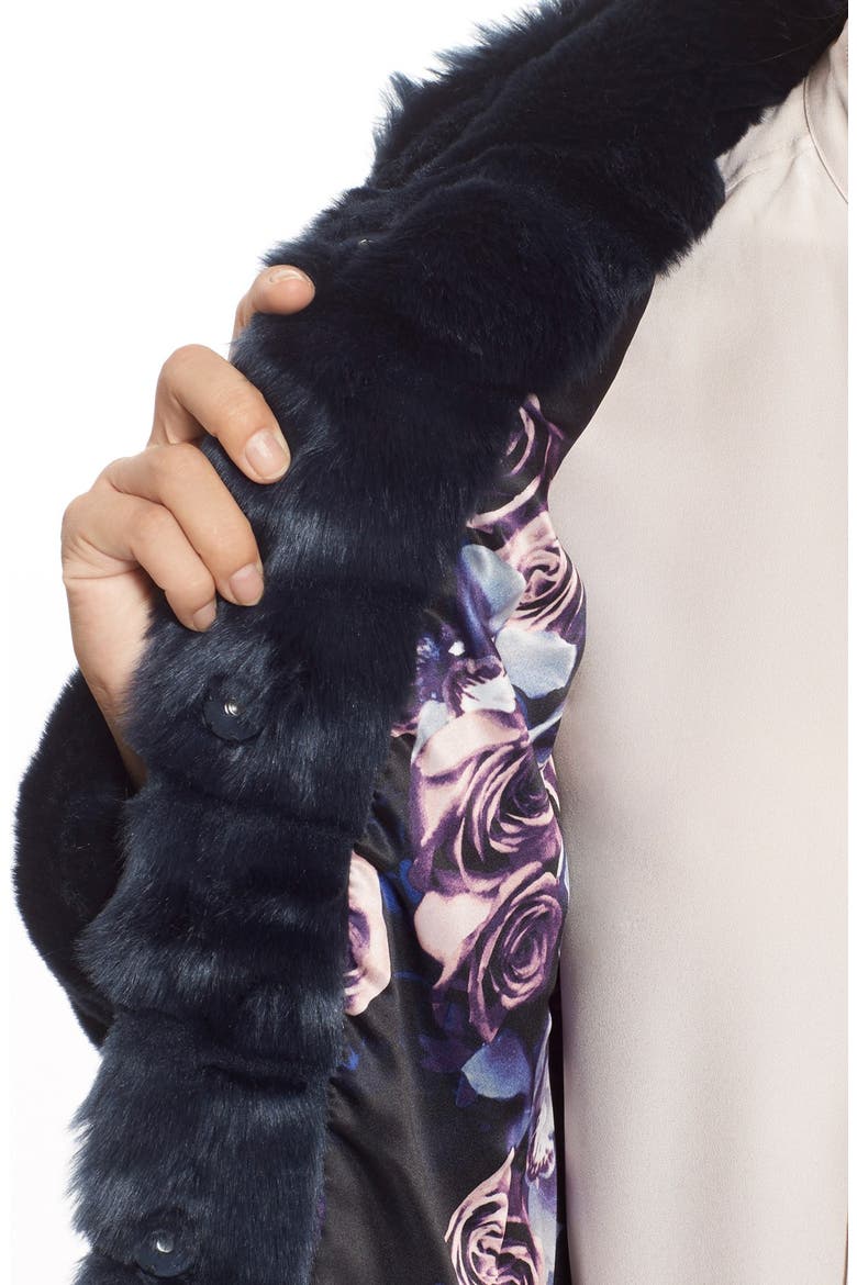 Grooved Faux Fur Coat, Alternate, color, MIDNIGHT