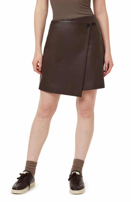 Faux Leather Wrap Miniskirt