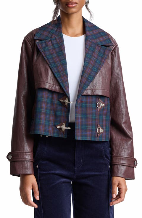 Colorblock Faux Leather Cropped Jacket