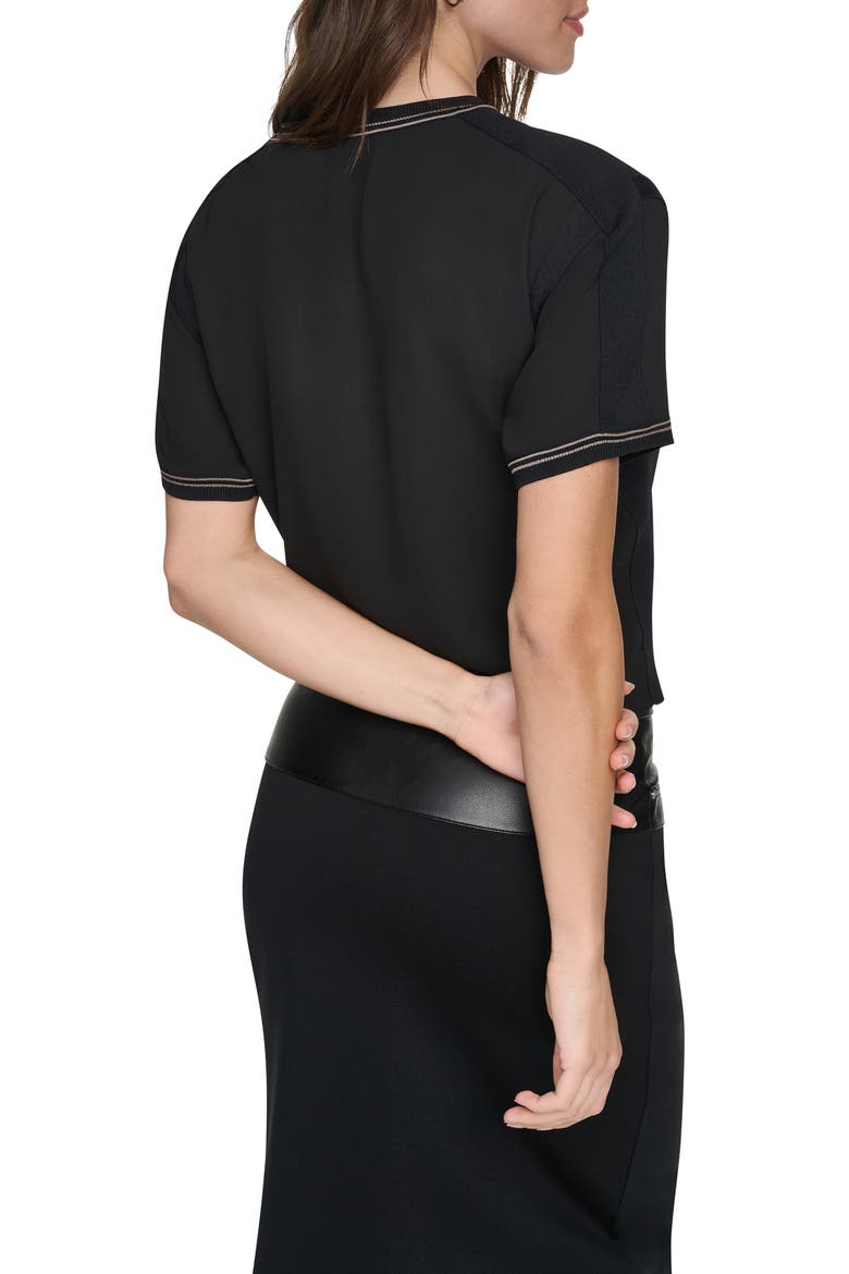 Contrast Stitch Dolman Sleeve Mixed Media Top, Alternate, color, BLACK