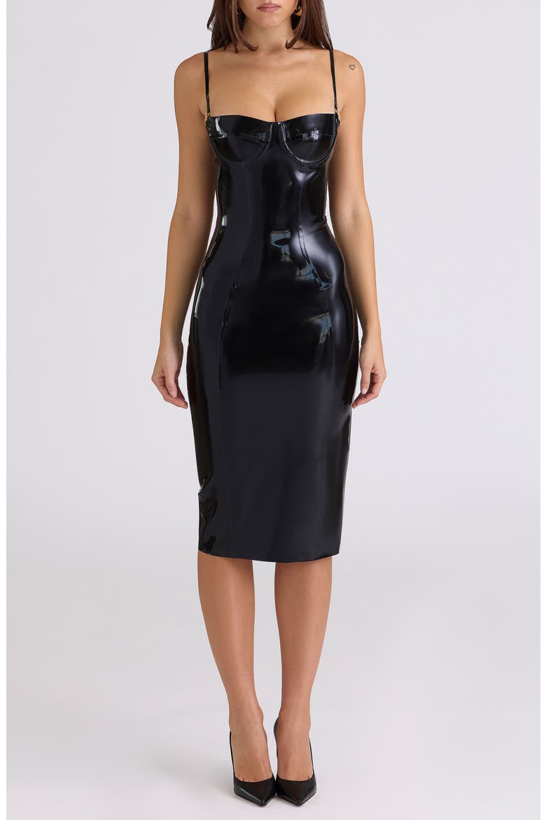 Noella Latex Midi Dress, Main, color, BLACK