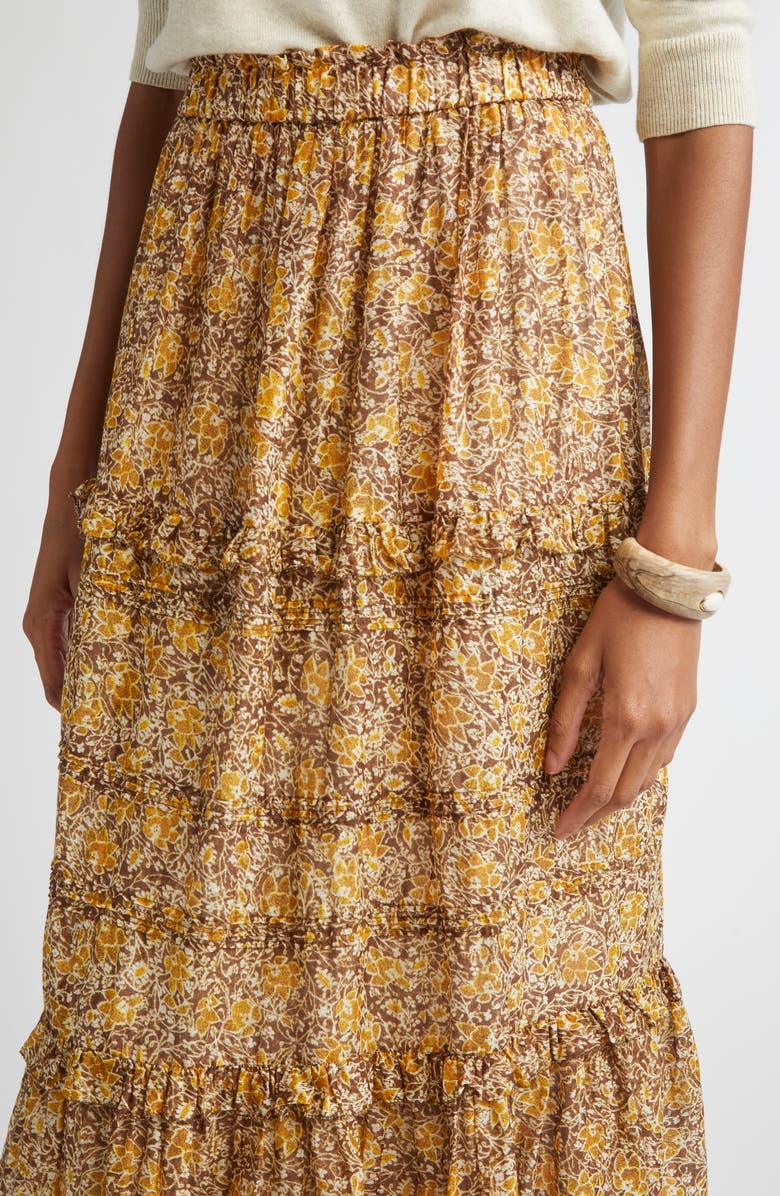 Isabel Marant Étoile Volomia Mixed Print Tiered Cotton Maxi Skirt, Alternate, color, Brown/ Khaki/ Yellow