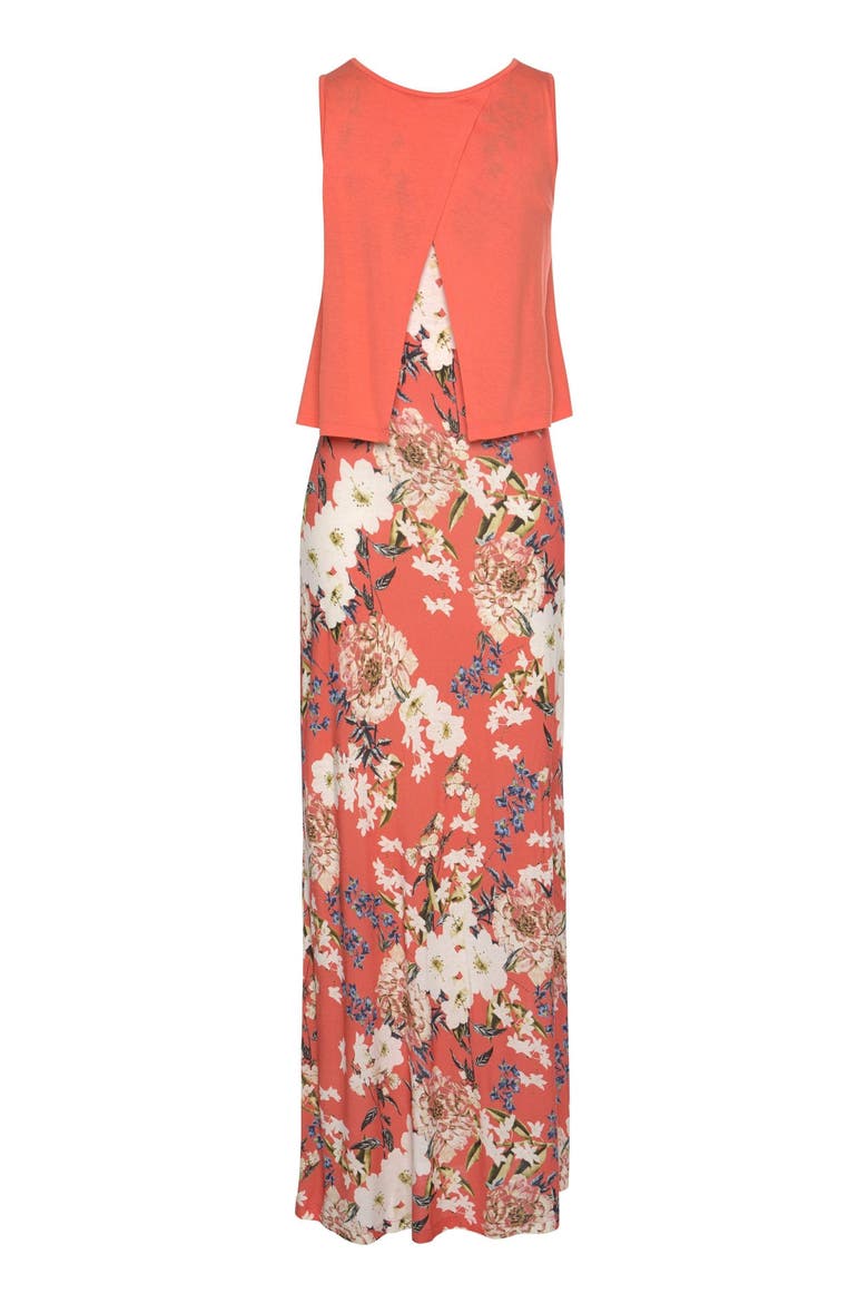 Layered Look Maxi Dress, Alternate, color, Coral-Patterned