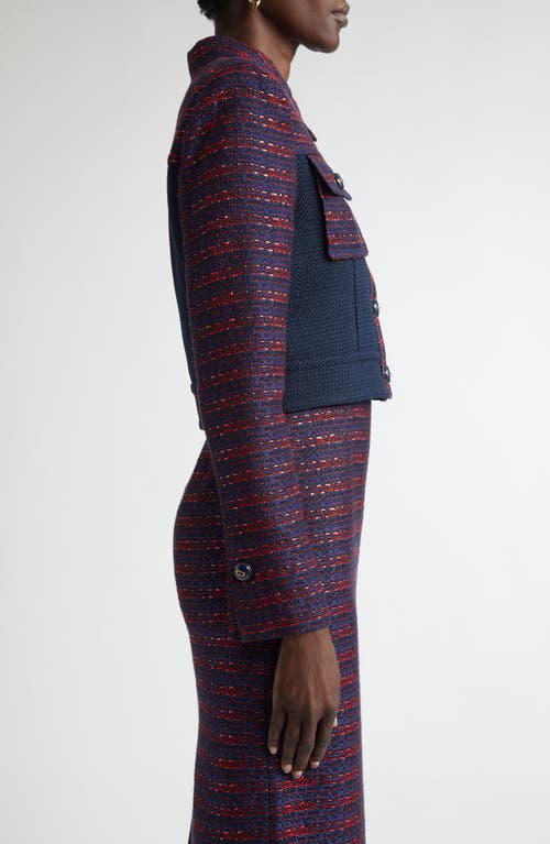 Shop St John St. John Collection Colorblock Tweed Crop Jacket In Midnight/geranium Multi