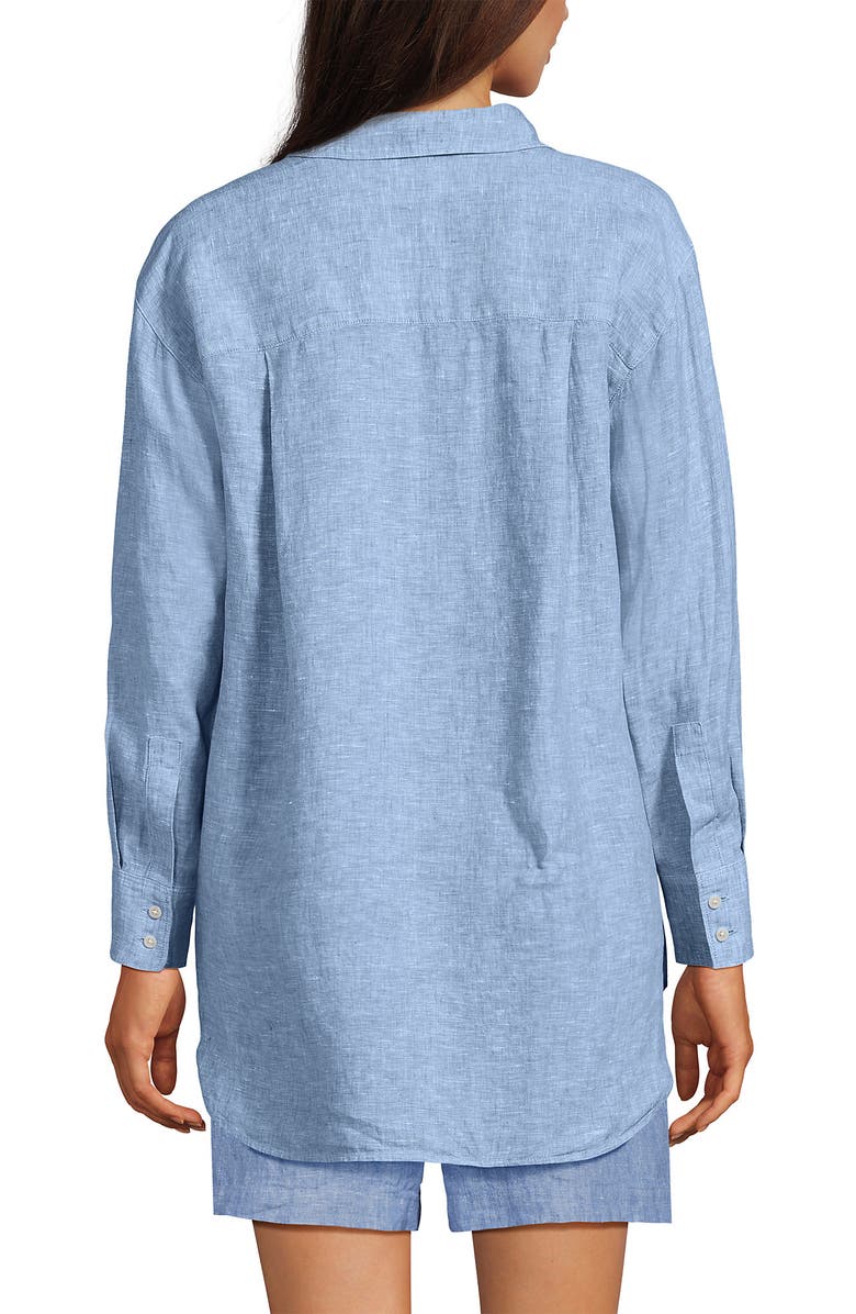 Lands' End Linen Oversized Button Front Shirt, Alternate, color, Soft Blue Linen