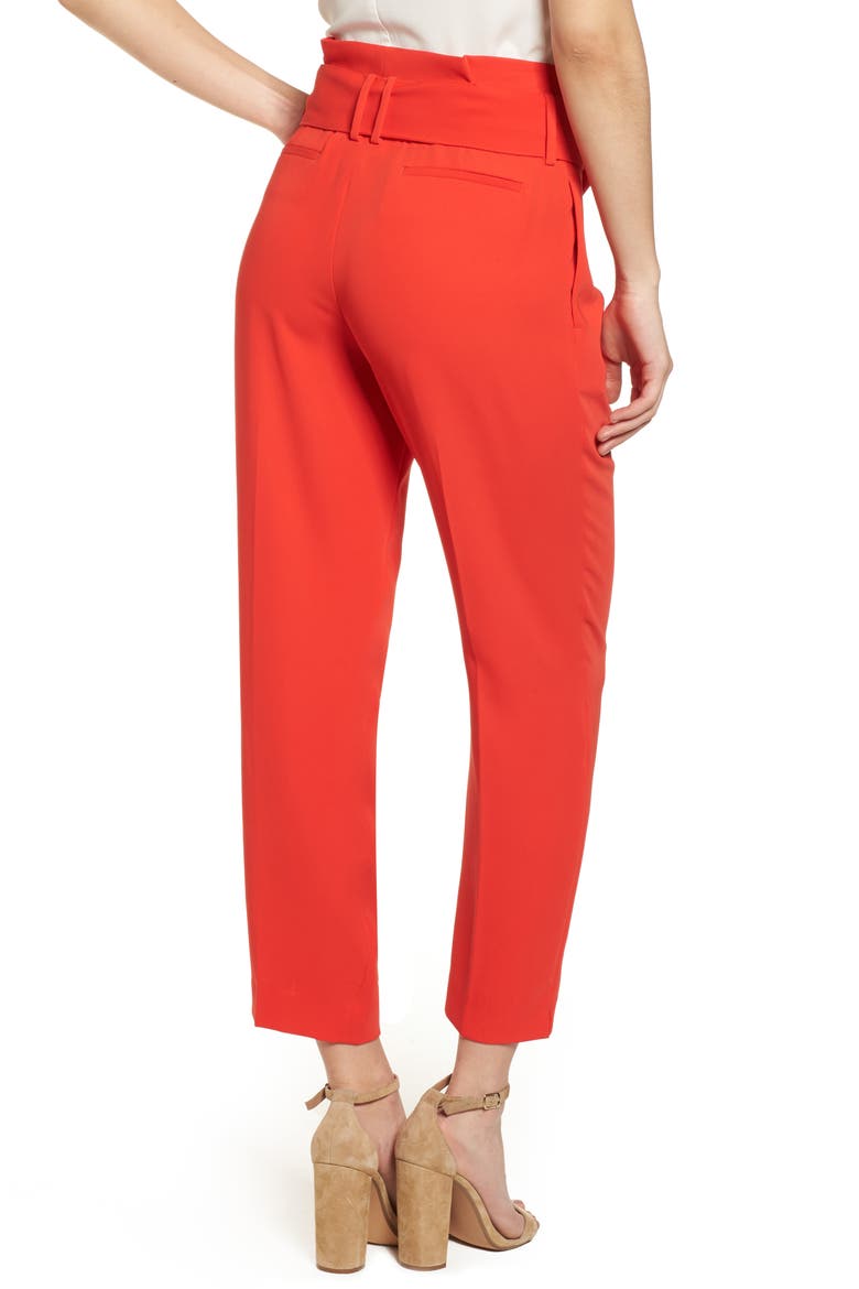 Paperbag Waist Crop Trousers, Alternate, color, RED POP