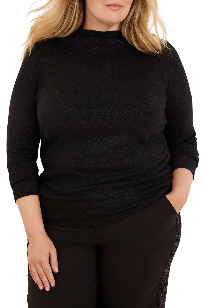 Everyday Sparkle Ruched Funnel Neck Top, Main, color, BLACK ONYX