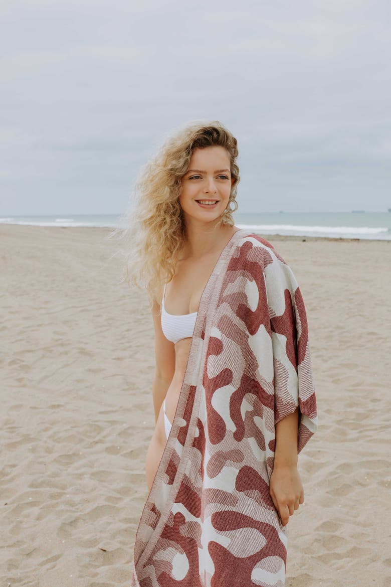 Camo Print Organic Sand Resistant Reversible Turkish Towel, Alternate, color, Burgundy