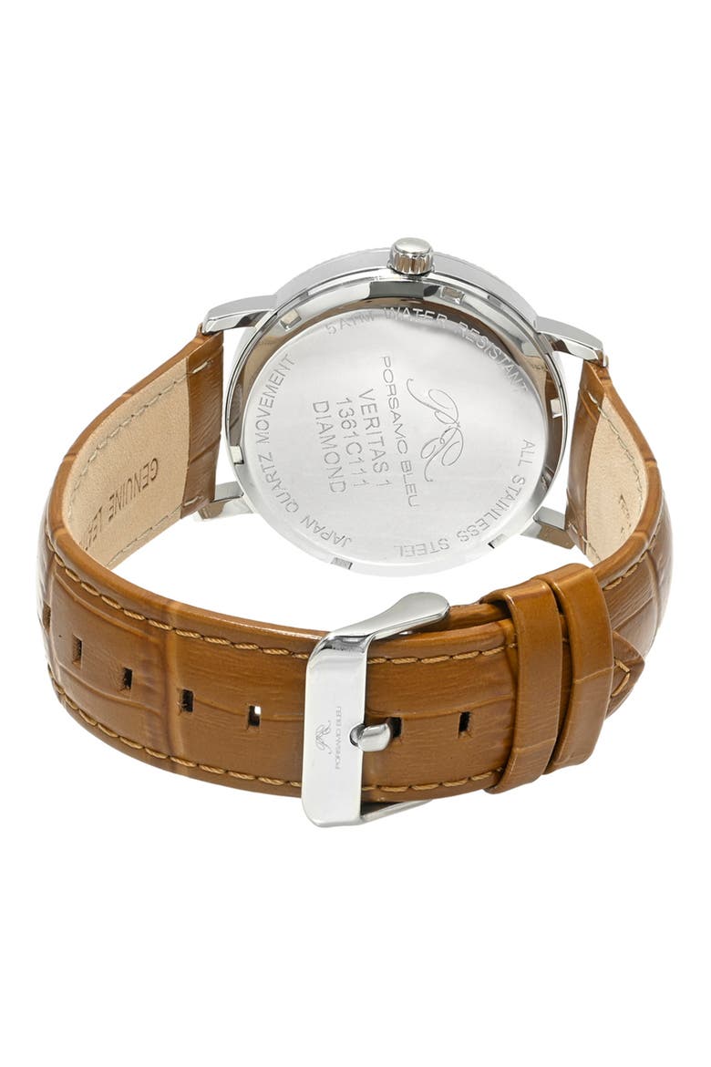 Veritas 1 Croc Embossed Leather Strap Watch, 40mm, Alternate, color, SILVER/ WHITE