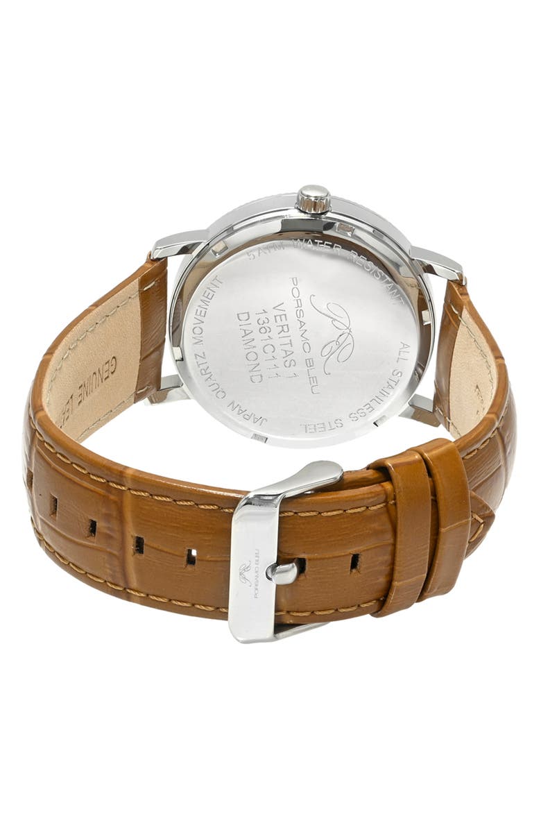 PORSAMO BLEU Veritas 1 Croc Embossed Leather Strap Watch, 40mm, Alternate, color, Silver/ White